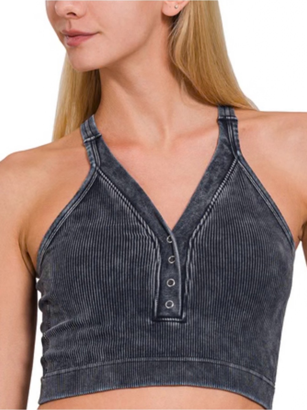 Ribbed V-Neck Crop Tank in Acid Wash Snap Brami
